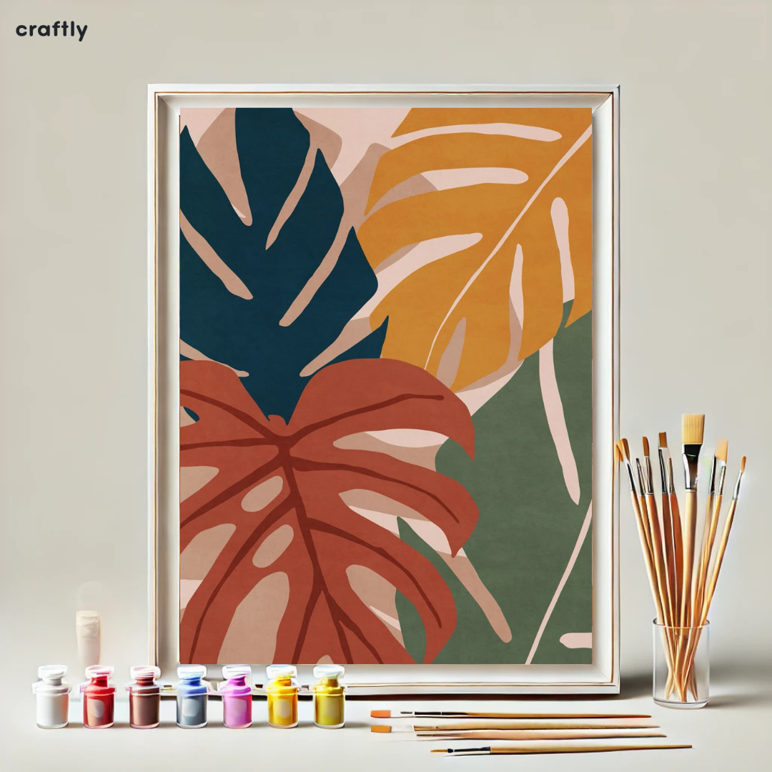 צביעה לפי מספרים - ציור עלים טרופיים