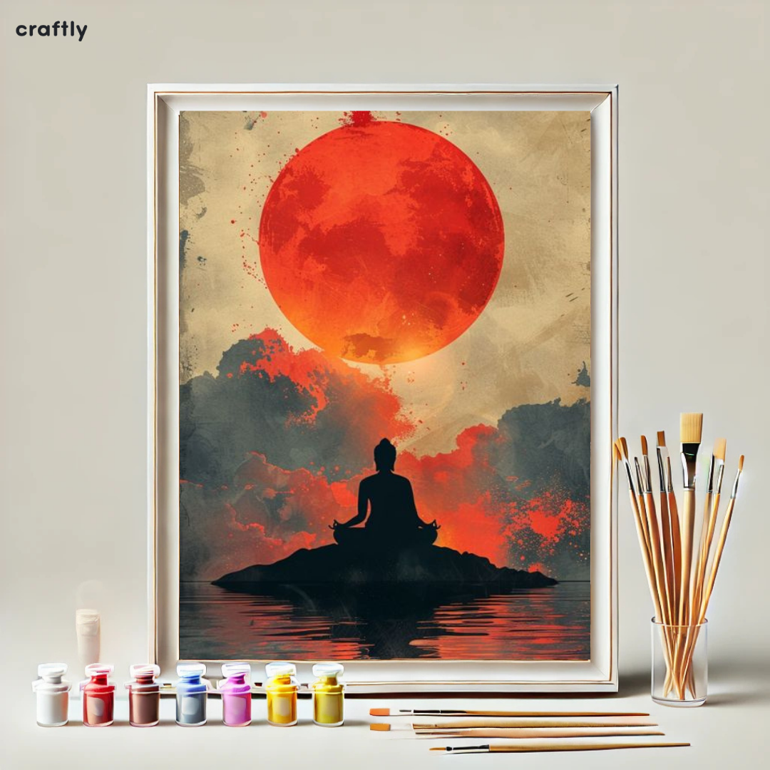 צביעה לפי מספרים - ציור מדיטציה מול השמש האדומה