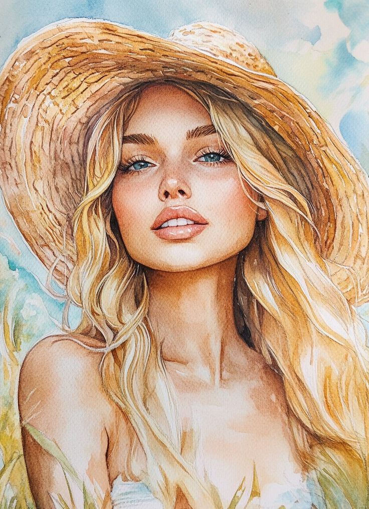 צביעה לפי מספרים - ציור נערה עם כובע קש