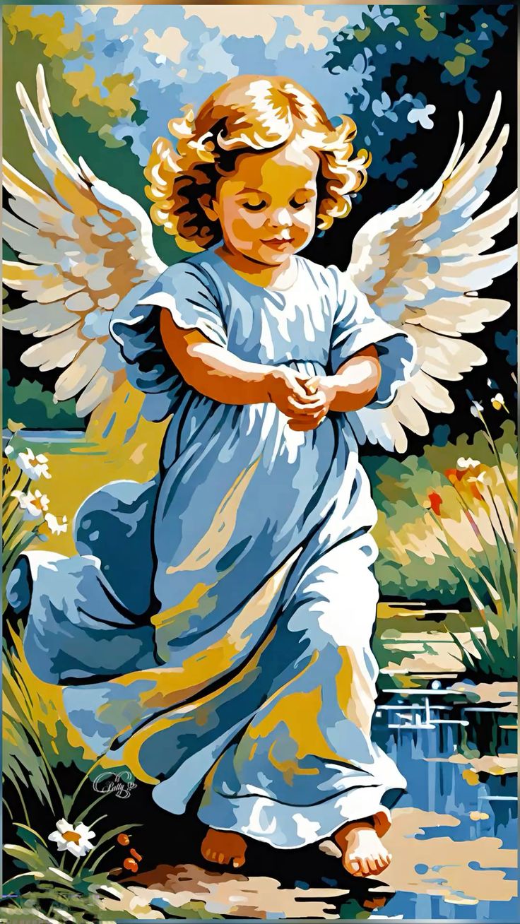 צביעה לפי מספרים - ציור מלאך קטן בגן