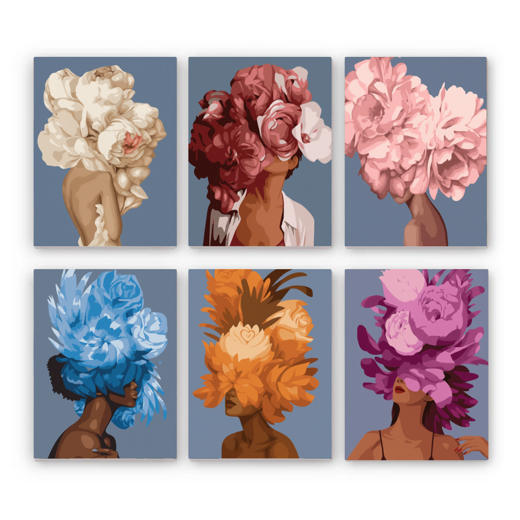 קיט מיני – מארז 6 ציורים נשים עם כתרים פרחוניים
