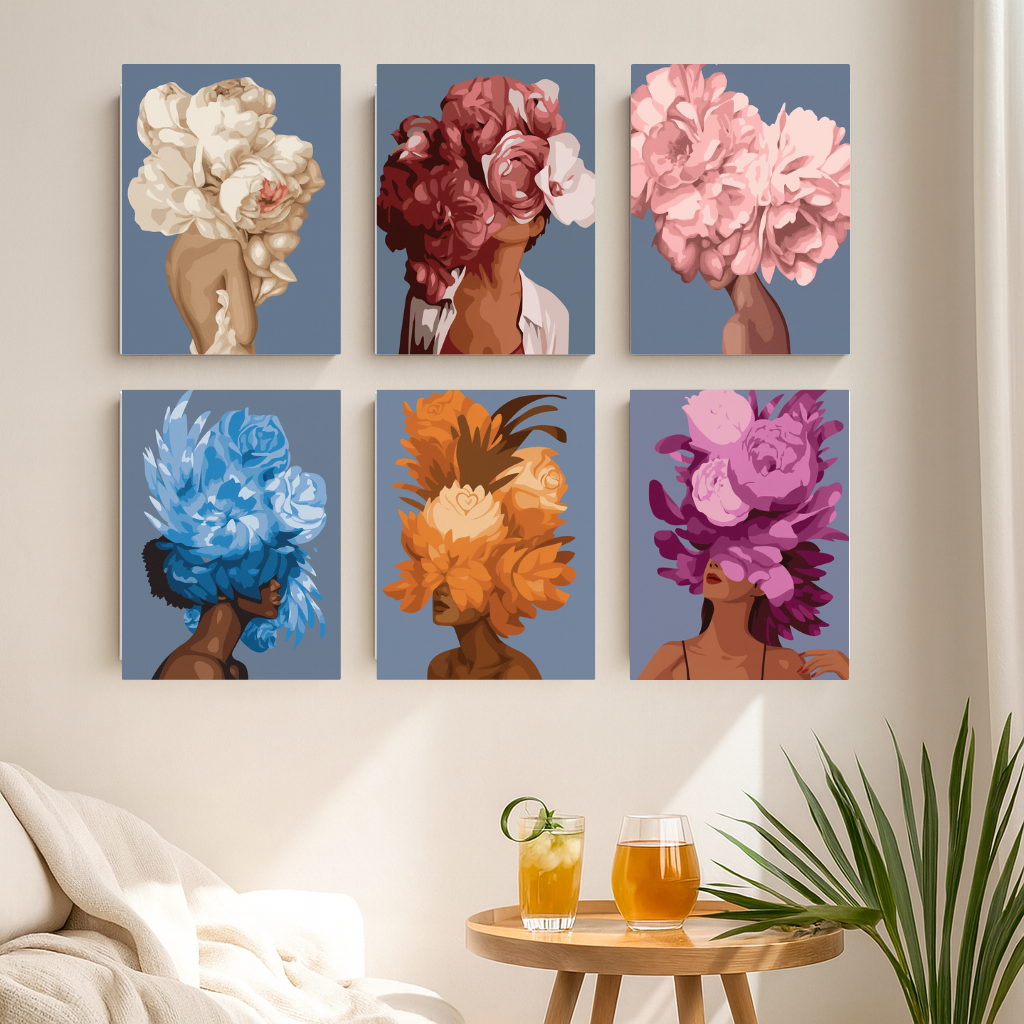 קיט מיני – מארז 6 ציורים נשים עם כתרים פרחוניים