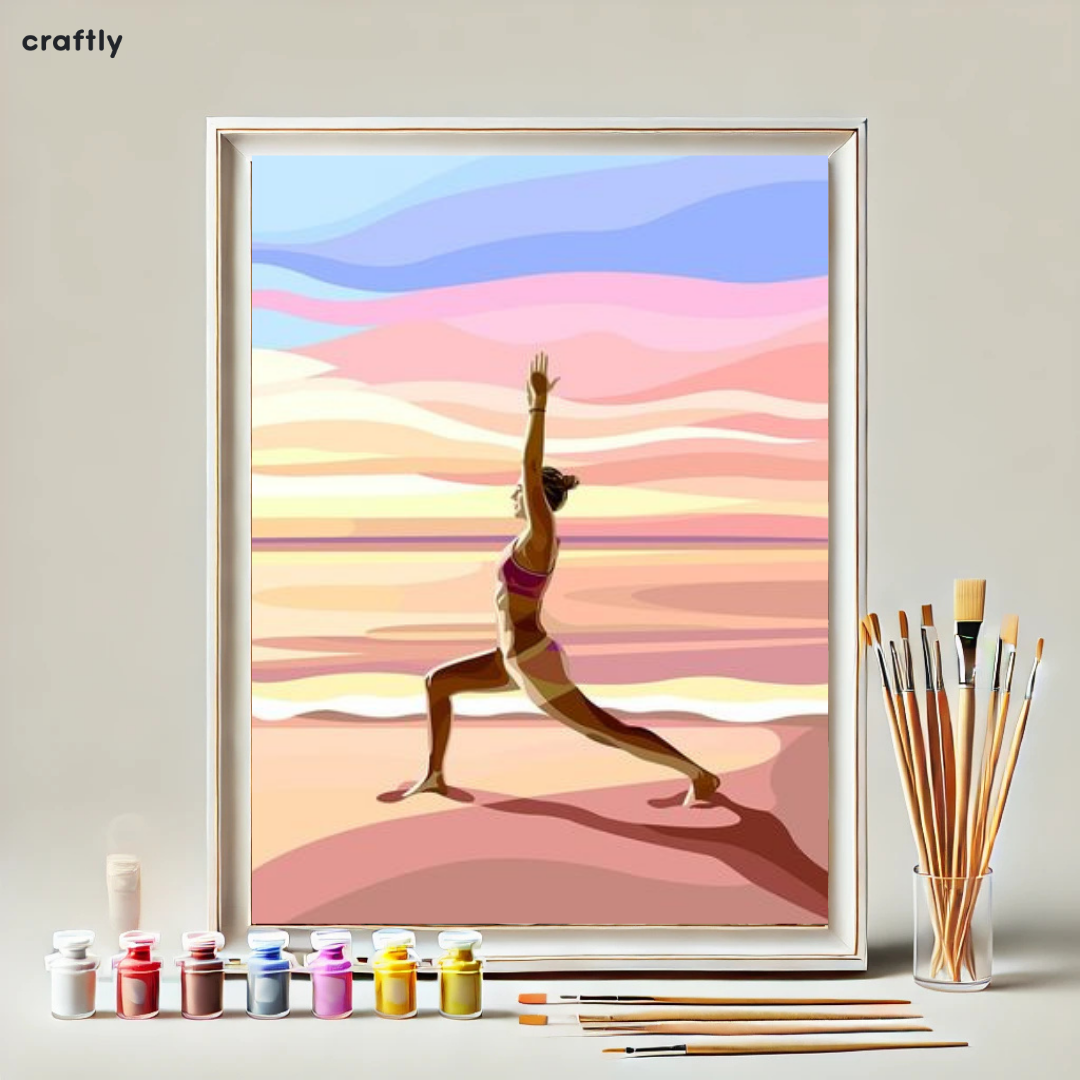 צביעה לפי מספרים - ציור יוגה בשקיעה רגועה