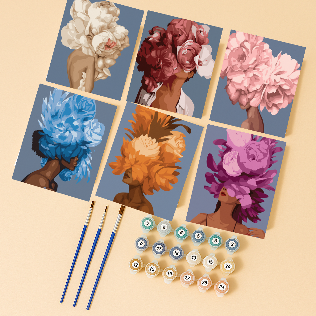 קיט מיני – מארז 6 ציורים נשים עם כתרים פרחוניים