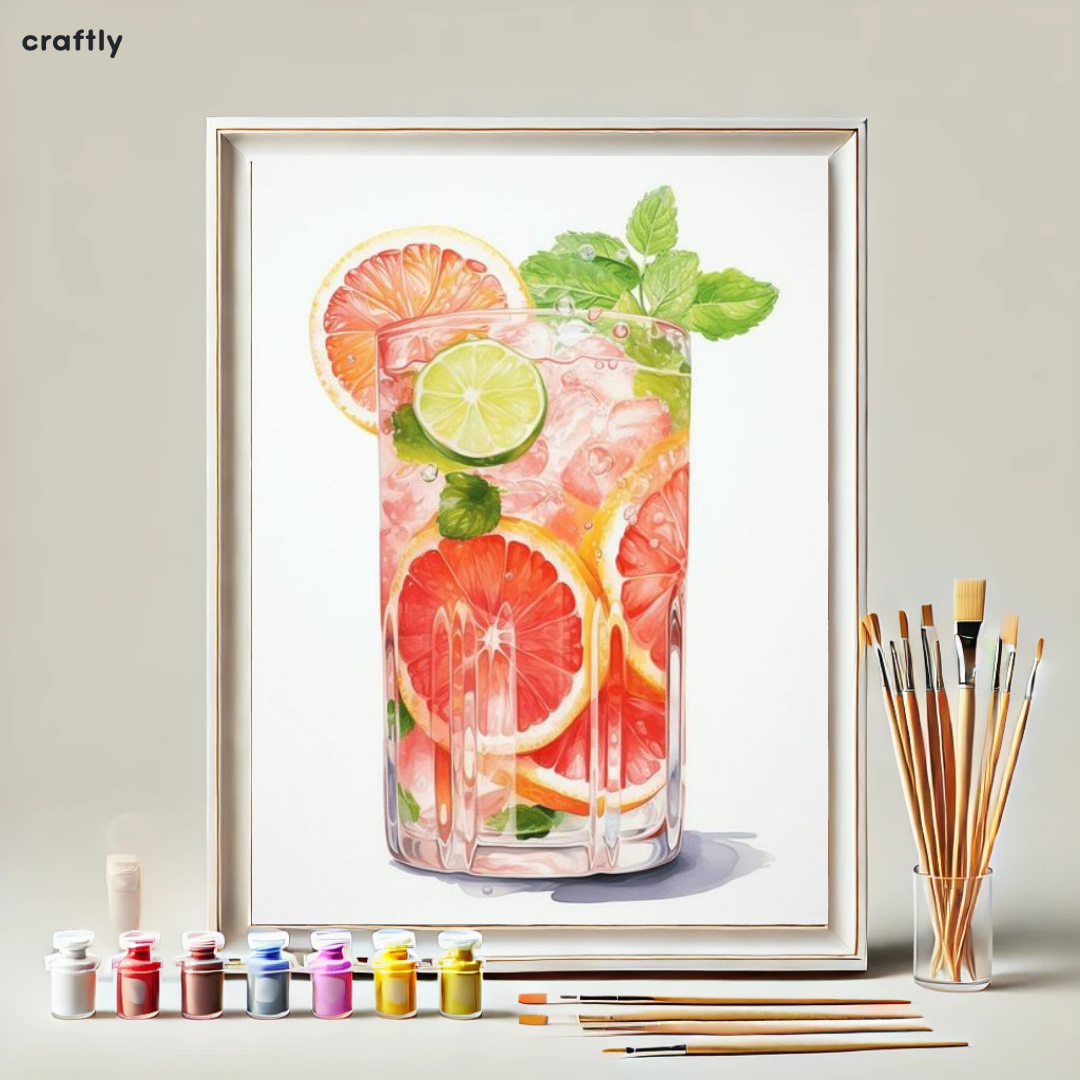 צביעה לפי מספרים - ציור משקה הדרים ורוד