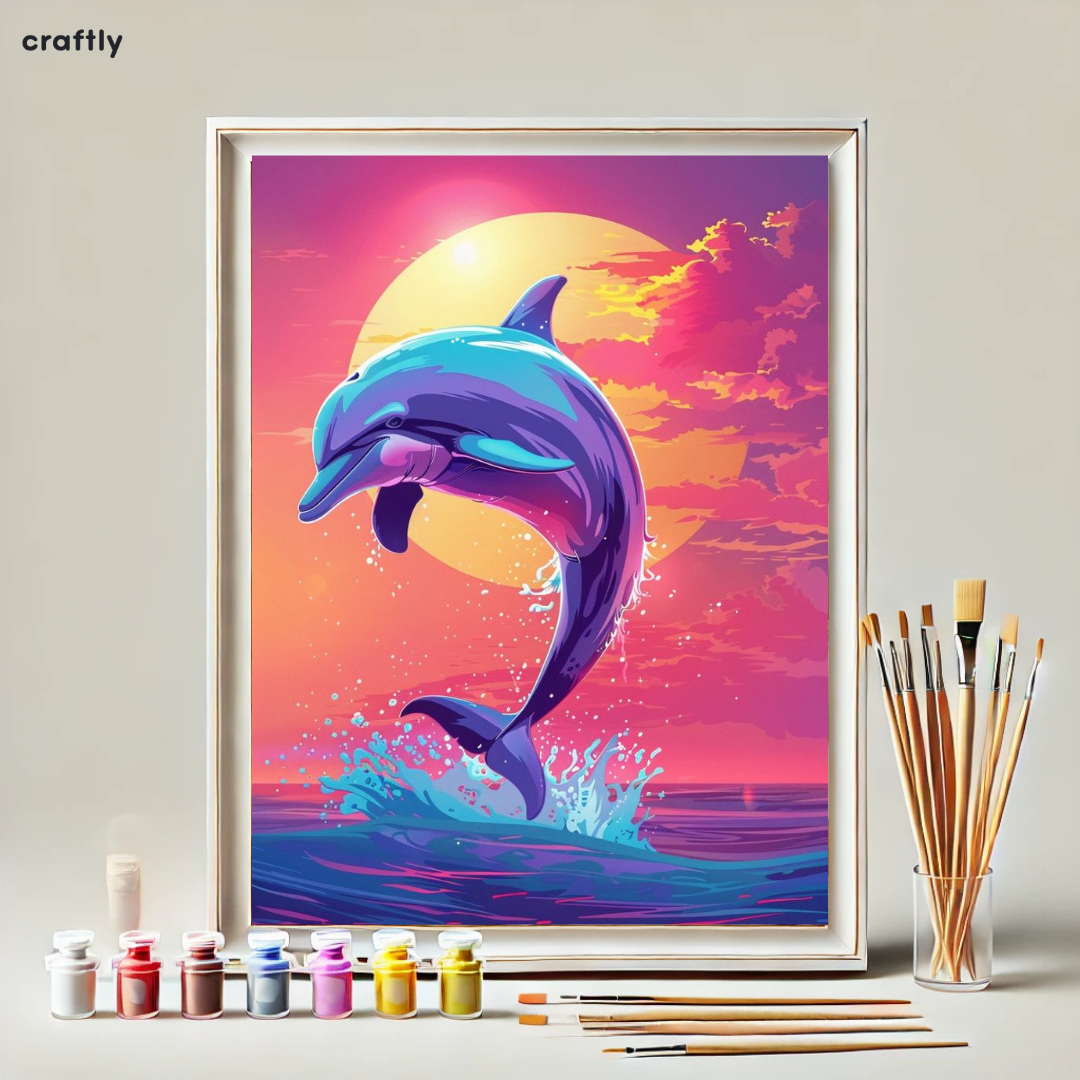 צביעה לפי מספרים – דולפין בשקיעה