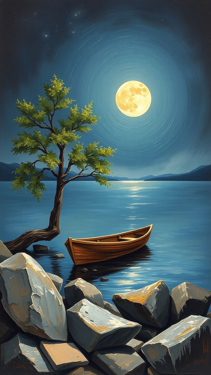 צביעה לפי מספרים – סירת עץ לאור ירח