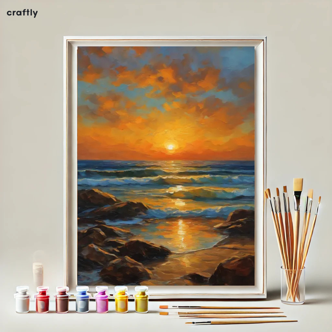 צביעה לפי מספרים - ציור שקיעה על הים