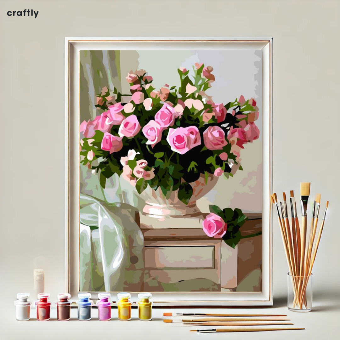 צביעה לפי מספרים - ציור פיונים אדומים