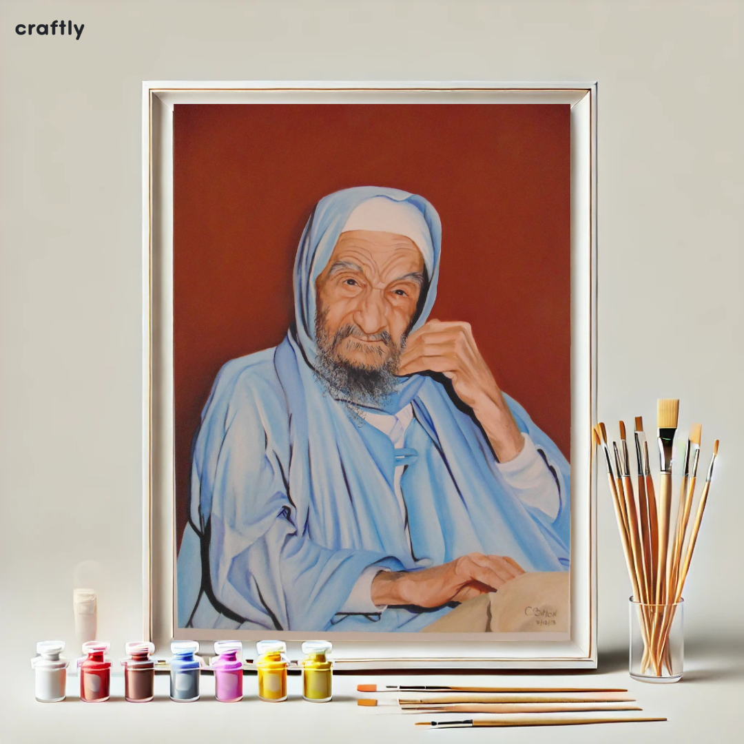 צביעה לפי מספרים - דיוקן הבבא סאלי בתכלת