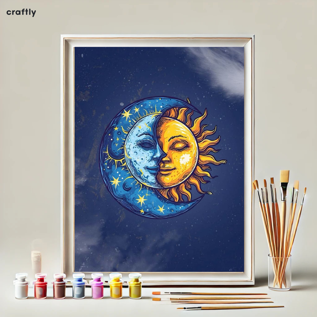 צביעה לפי מספרים – ציור שמש וירח יחד