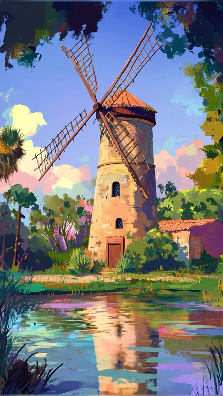 צביעה לפי מספרים - ציור טחנת רוח כפרית