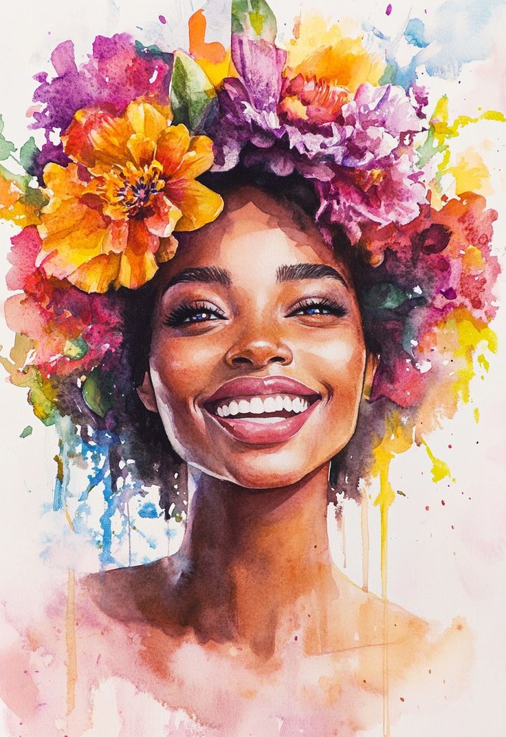 צביעה לפי מספרים - ציור אישה עם פרחים בשיער