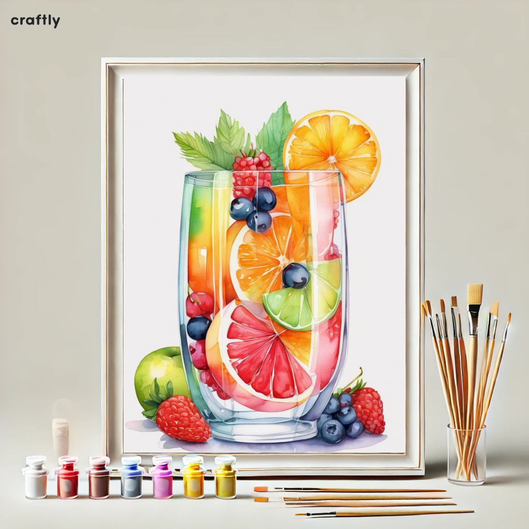 צביעה לפי מספרים - ציור קוקטייל פירות צבעוני
