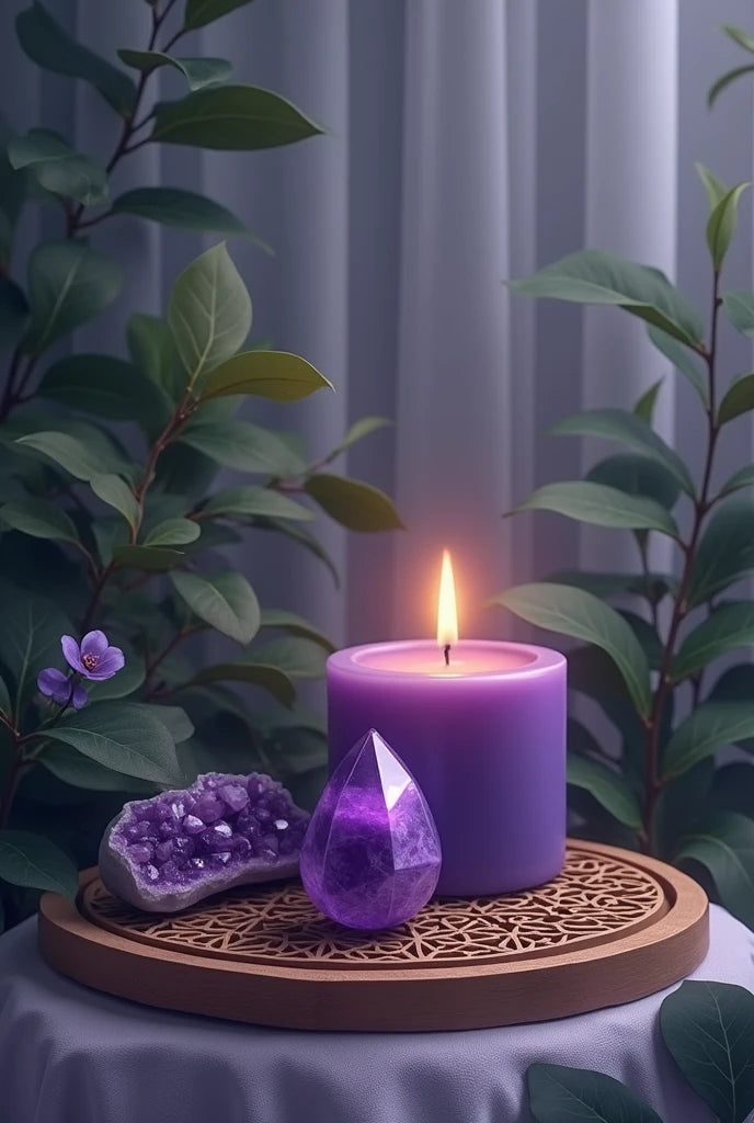 צביעה לפי מספרים – ציור נר סגול וקריסטלים