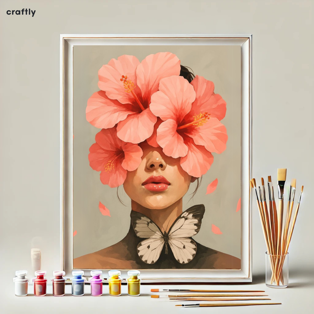 צביעה לפי מספרים - ציור אישה בעיטוף פרחים