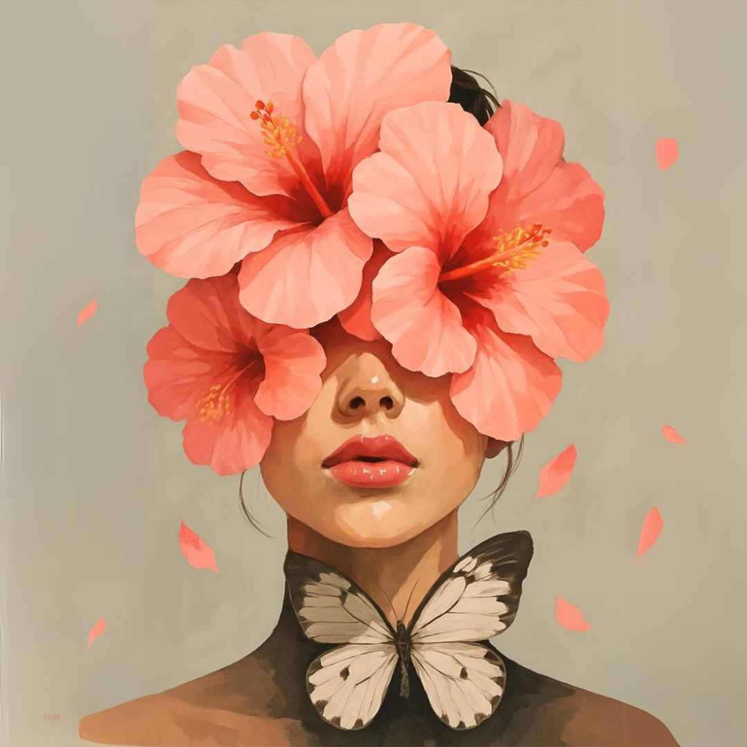 צביעה לפי מספרים - ציור אישה בעיטוף פרחים