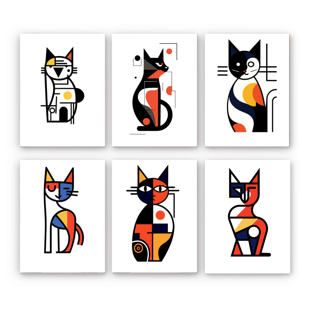 קיט מיני – מארז 6 ציורים חתולים בסגנון גיאומטרי