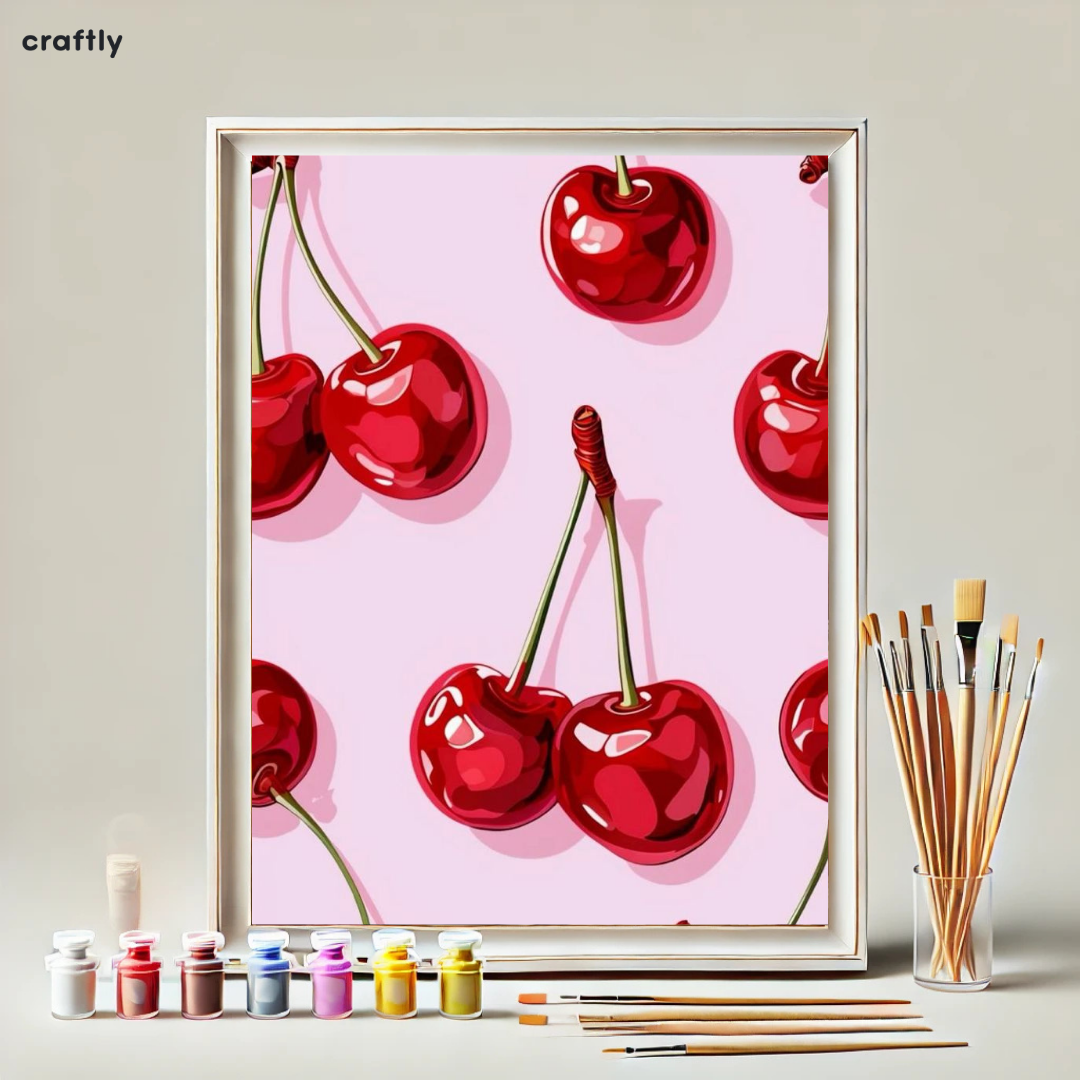 צביעה לפי מספרים - ציור דובדבנים אדומים