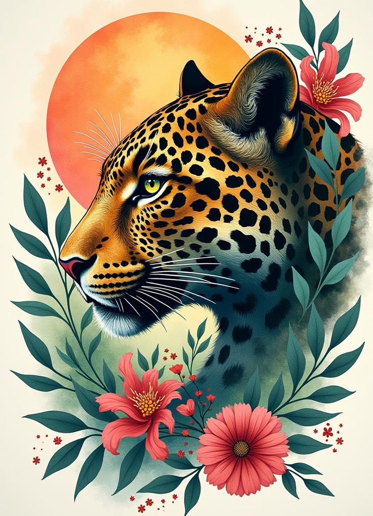 צביעה לפי מספרים - ציור נמר בשקיעה