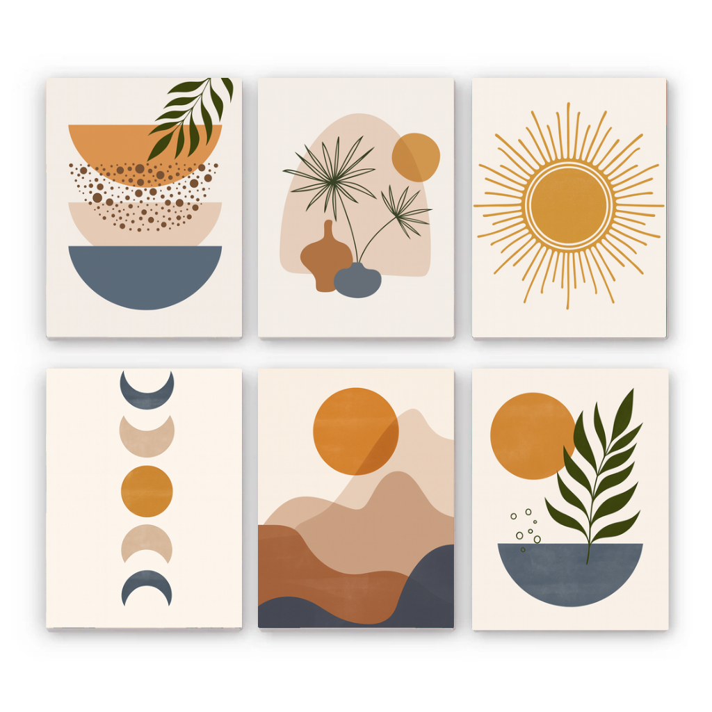 קיט מיני – מארז 6 ציורים אמנות בוהו אבסטרקטית