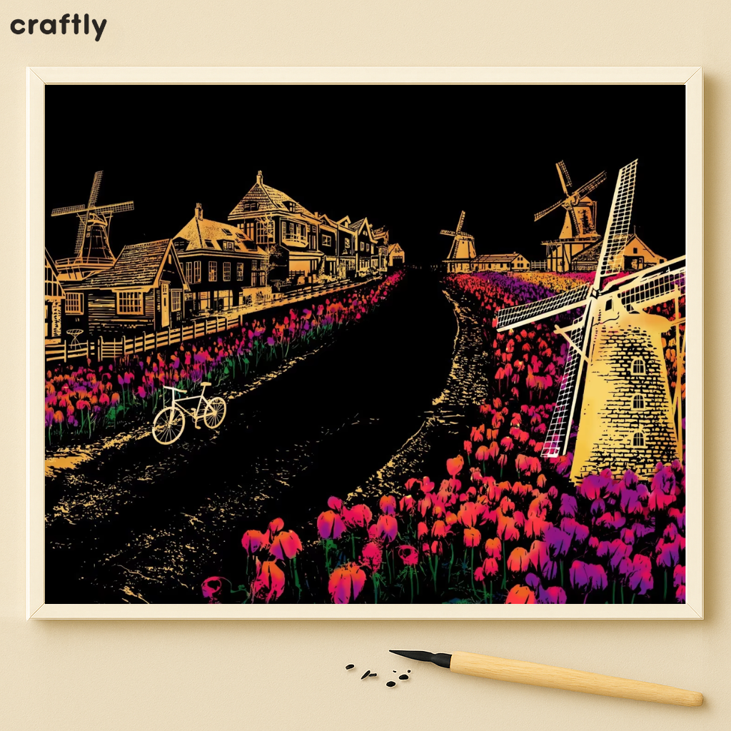 דפי גירוד קסם – טחנות רוח ושדות טוליפים