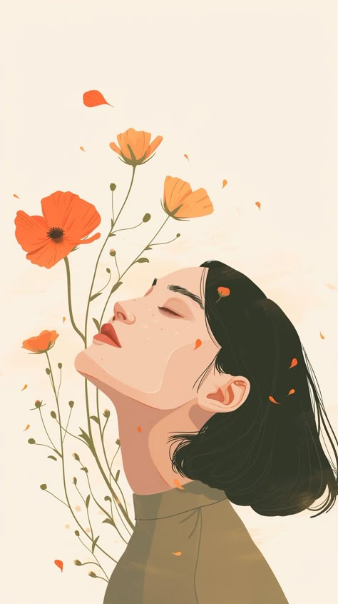 צביעה לפי מספרים - ציור אישה עם פרחים ברוח