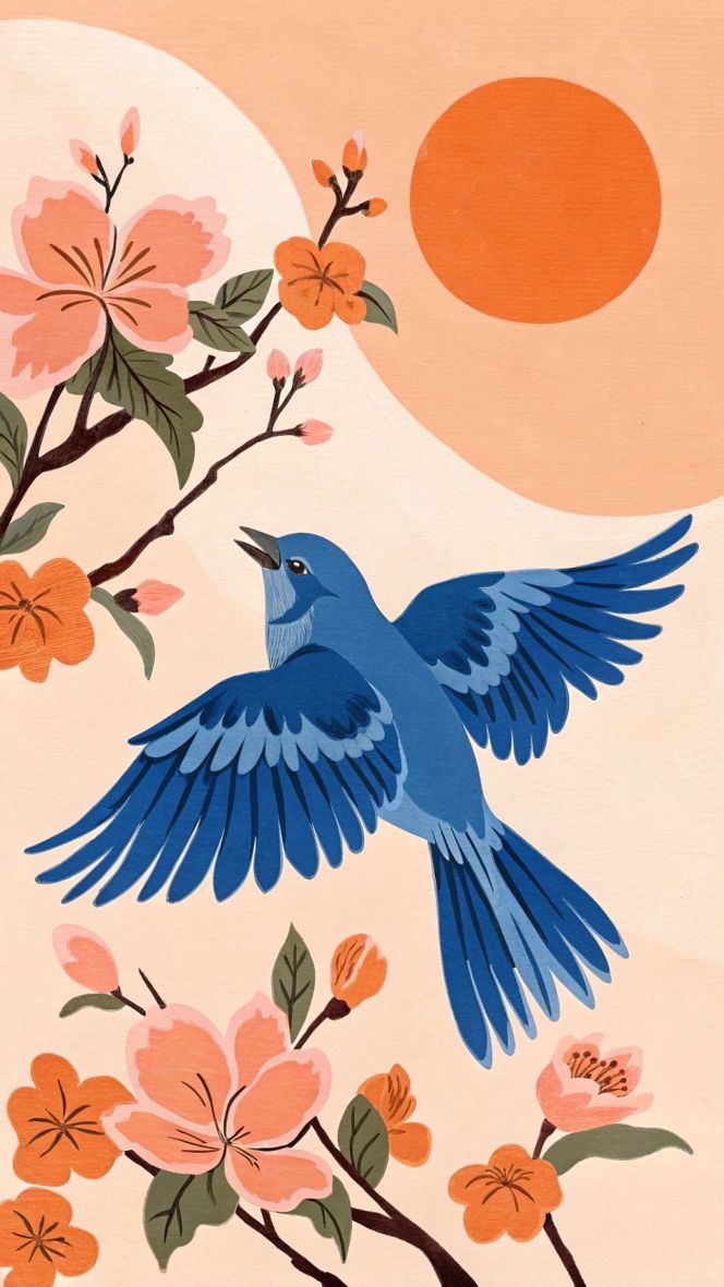 צביעה לפי מספרים - ציור ציפור בפריחה