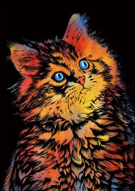 דפי גירוד קסם – חתול עם עיניים כחולות