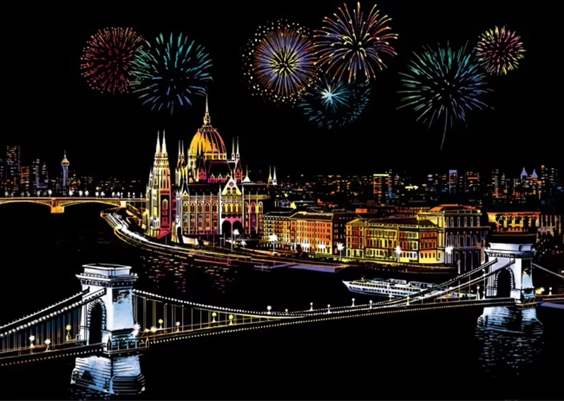 דפי גירוד קסם – בודפשט עם זיקוקים