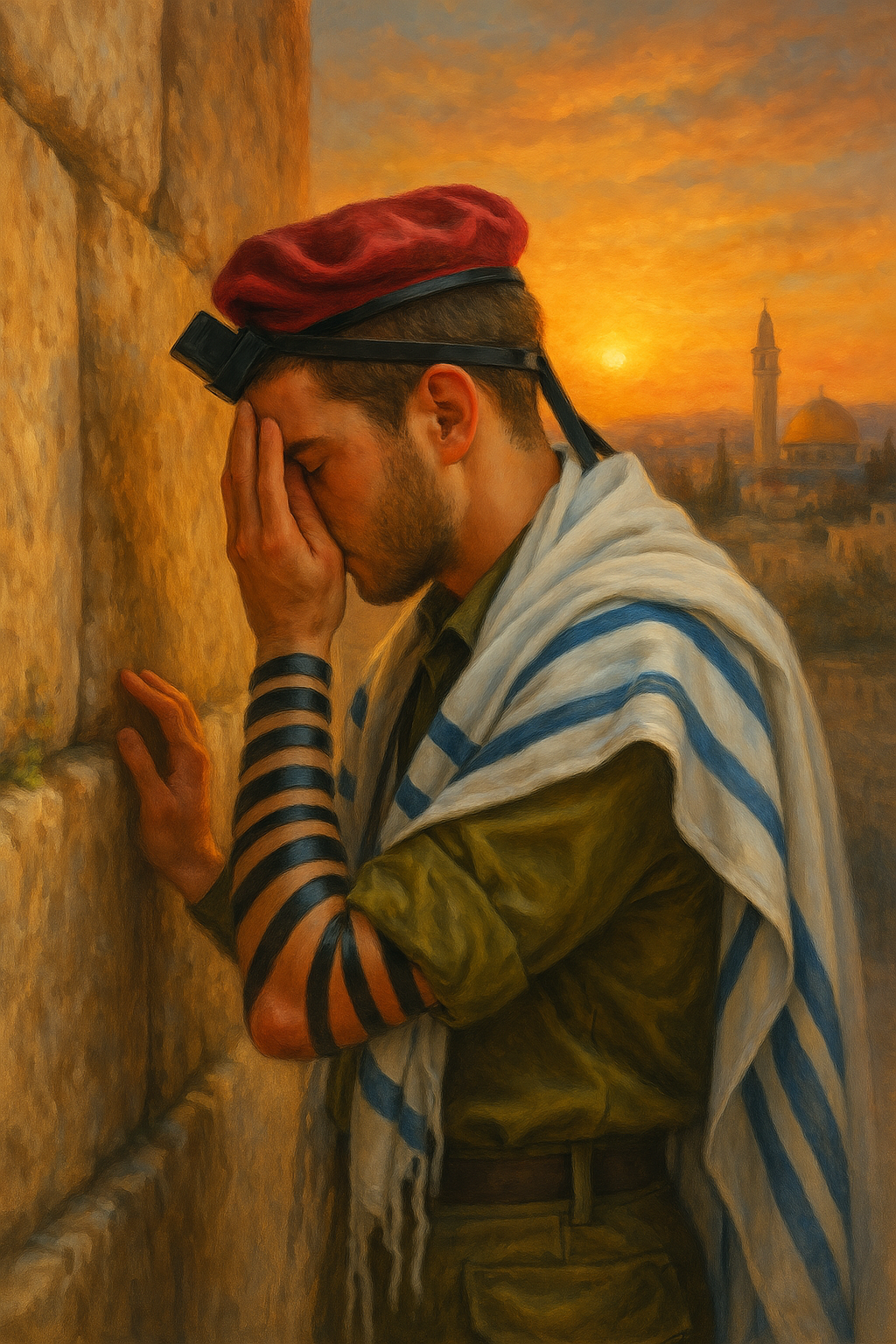 צביעה לפי מספרים - חייל בתפילה מרגשת בכותל