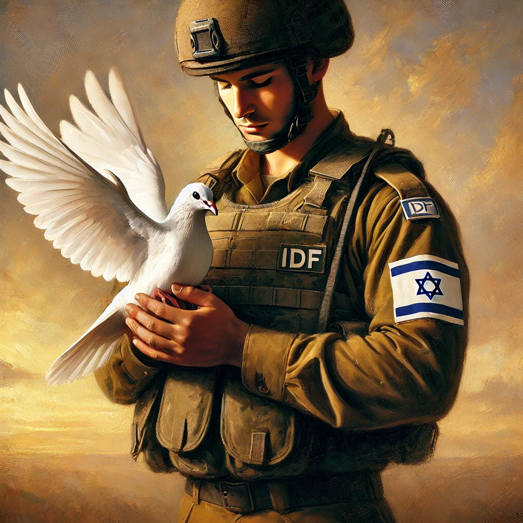 צביעה לפי מספרים - חייל אוחז ביונה לבנה כסמל לשלום