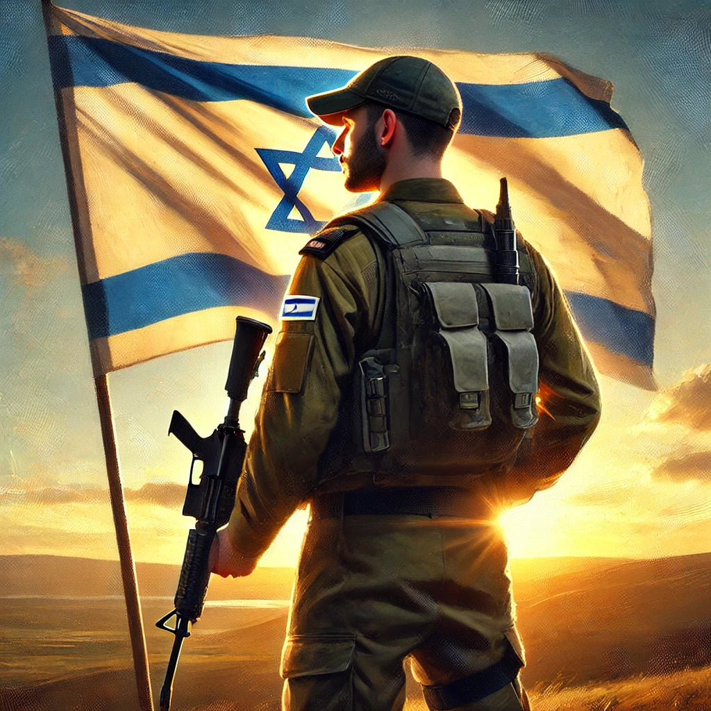 צביעה לפי מספרים - חייל במבט אל דגל ישראל