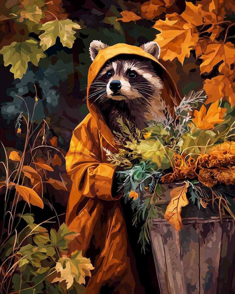 ציור יהלומים - דביבון במעיל צהוב