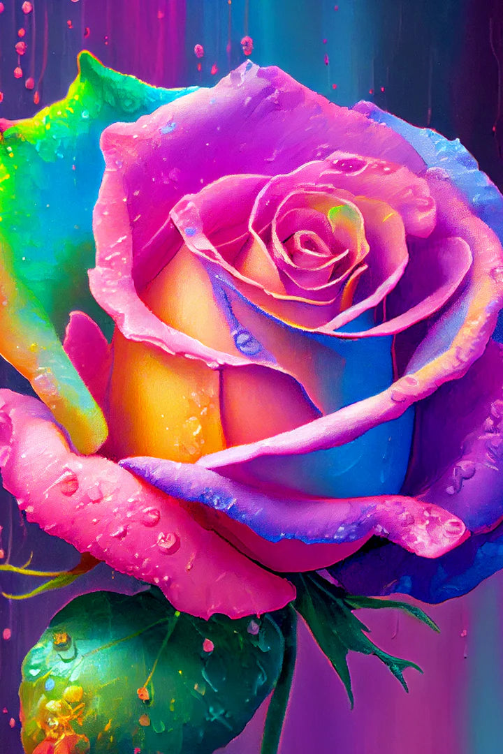 ציור יהלומים - ורד צבעוני