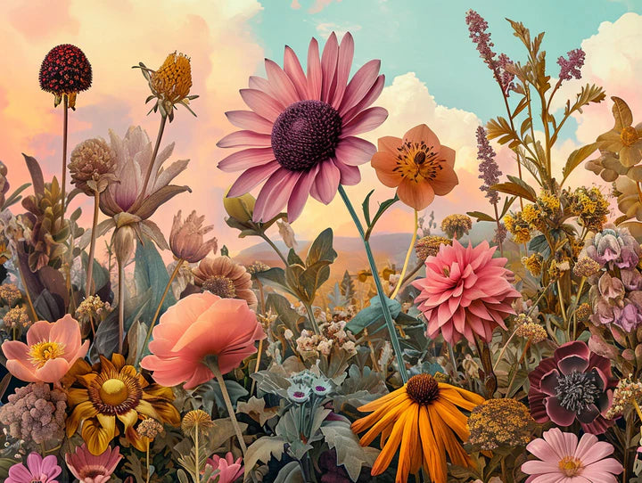 ציור יהלומים – פרחי שדה בשקיעה