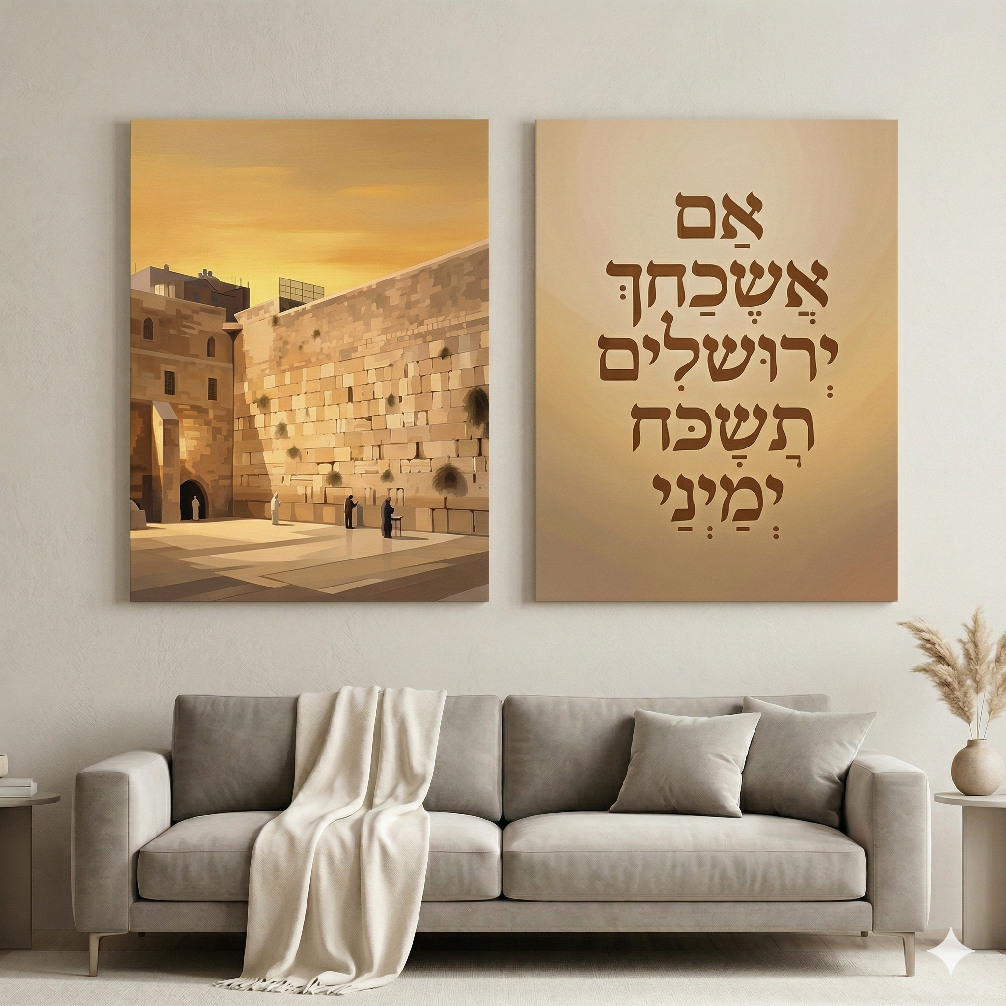 סט 2 קנבסים - הכותל בשקיעה