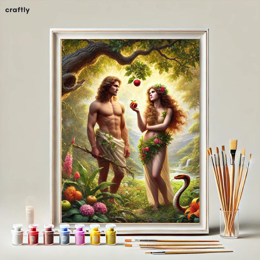 צביעה לפי מספרים - אדם וחווה בגן עדן