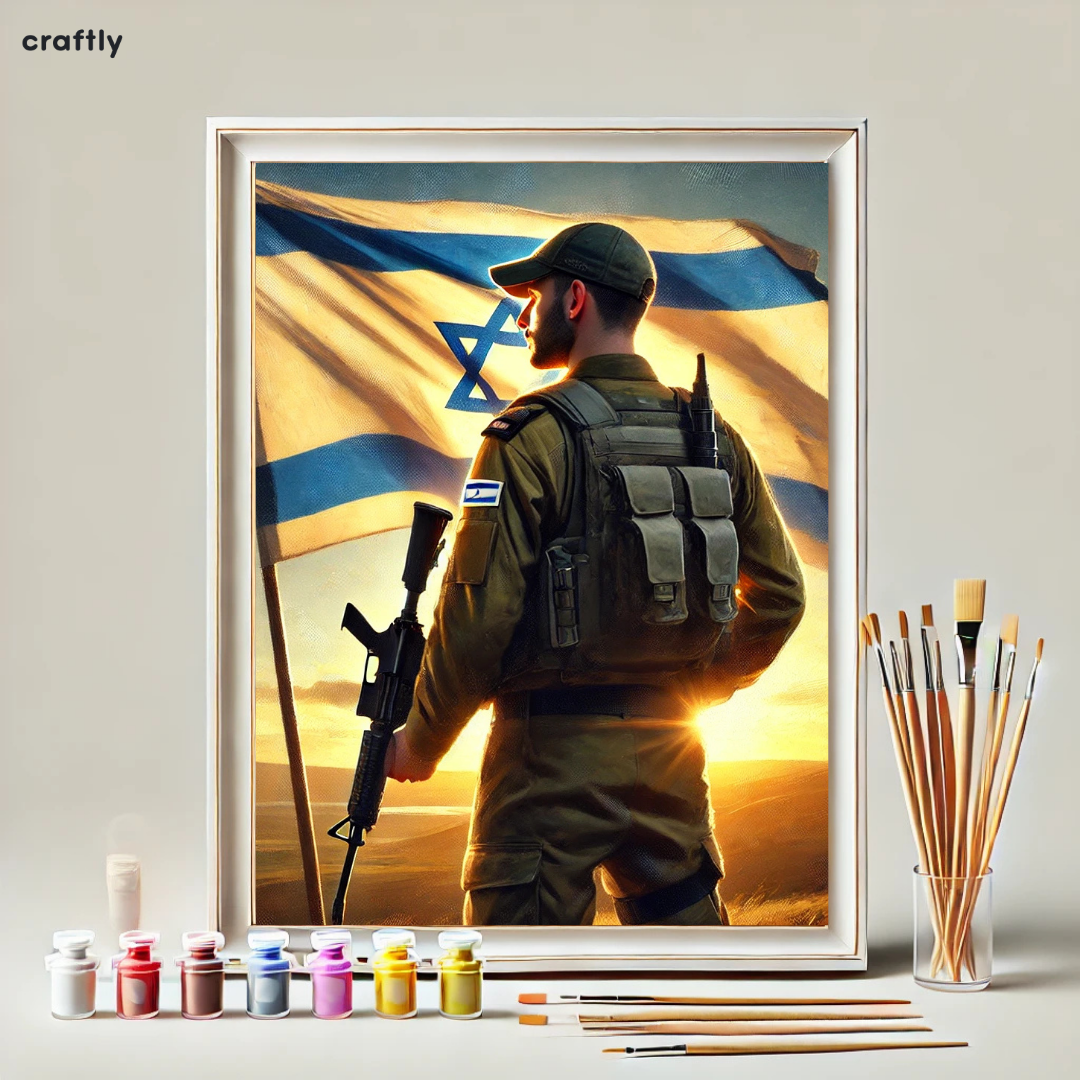 צביעה לפי מספרים - חייל במבט אל דגל ישראל