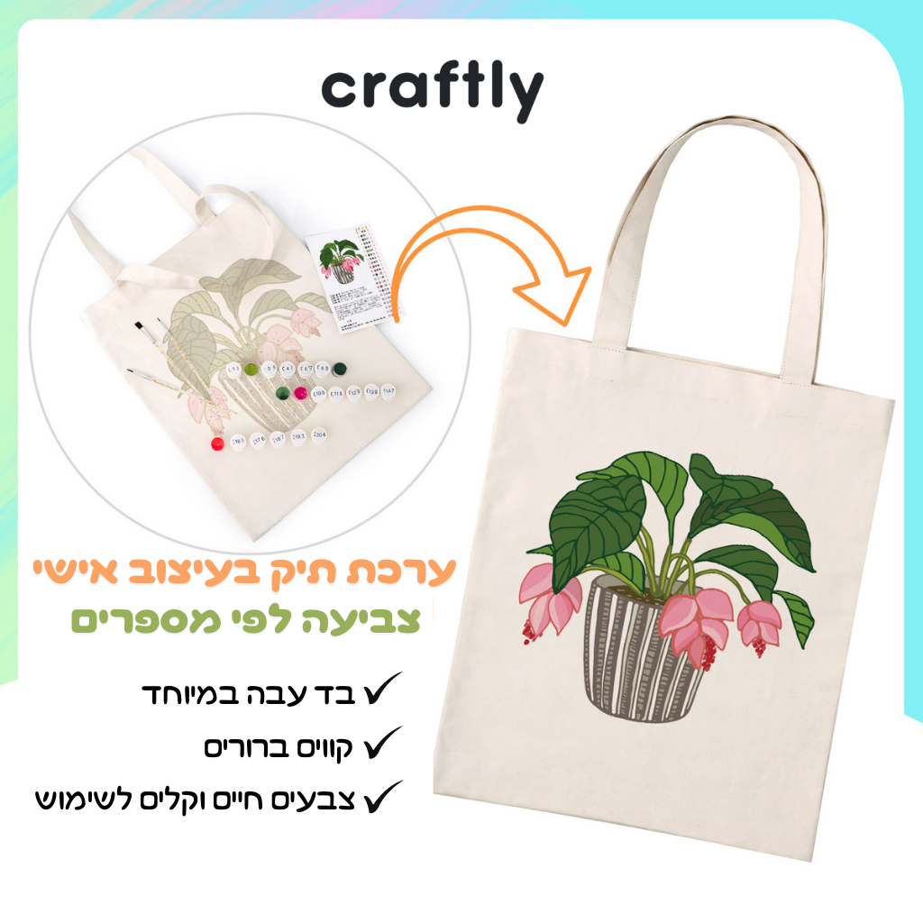 תיק צביעה לפי מספרים – עציץ פרחים ורודים