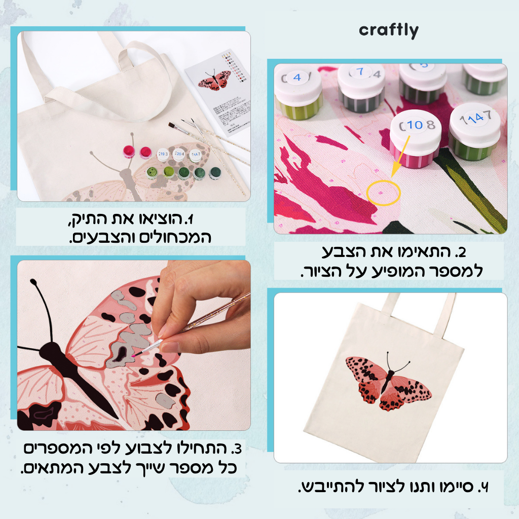 תיק צביעה לפי מספרים – פרפר ורוד מנומר