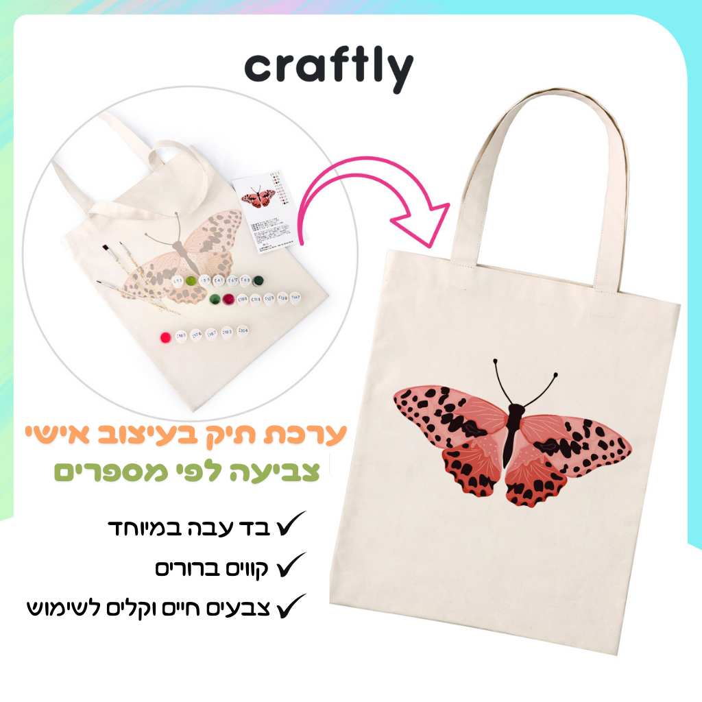 תיק צביעה לפי מספרים – פרפר ורוד מנומר