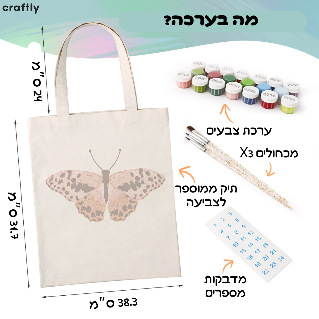 תיק צביעה לפי מספרים – פרפר ורוד מנומר