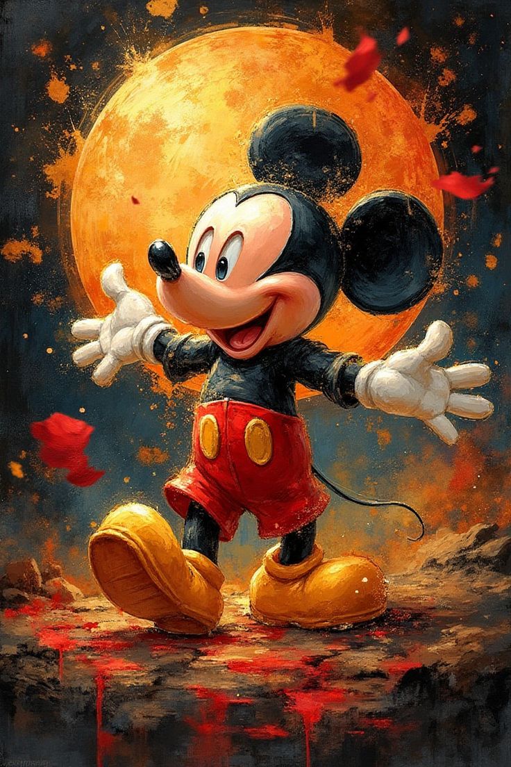 צביעה לפי מספרים - ציור מיקי מול ירח כתום