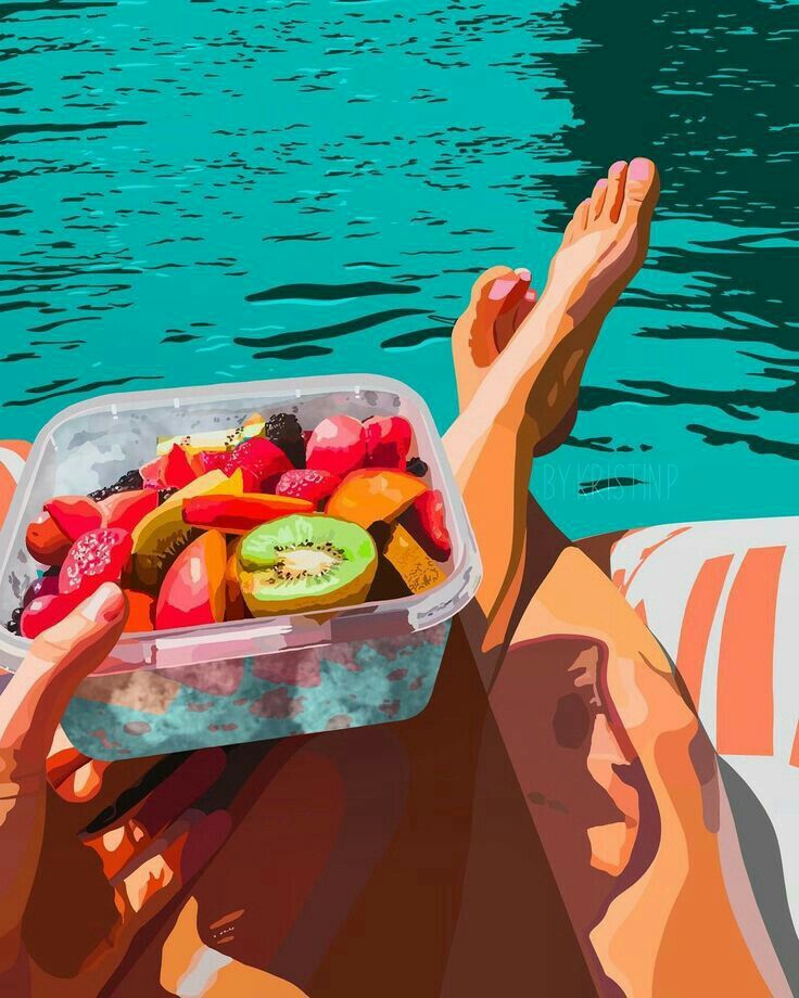 צביעה לפי מספרים - ציור פירות על שפת הבריכה