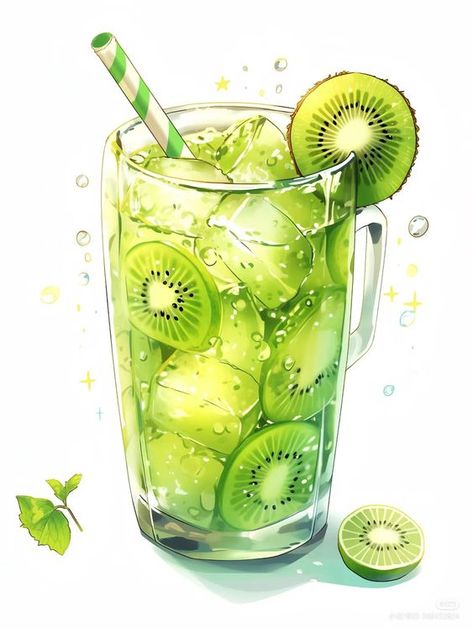 צביעה לפי מספרים - ציור קוקטייל קיווי מרענן