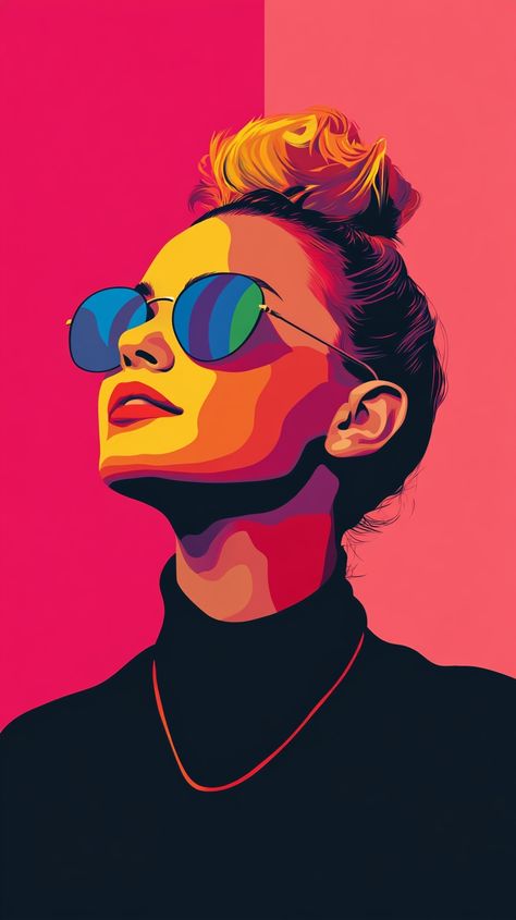 צביעה לפי מספרים - ציור דיוקן פופ-ארט של אישה עם משקפי שמש