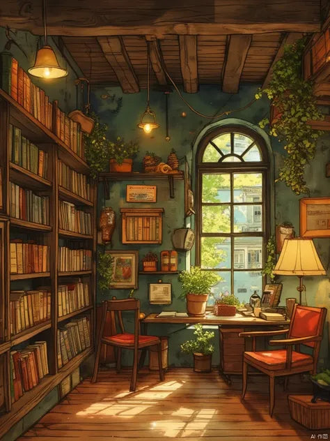 צביעה לפי מספרים - ציור ספרייה עתיקה