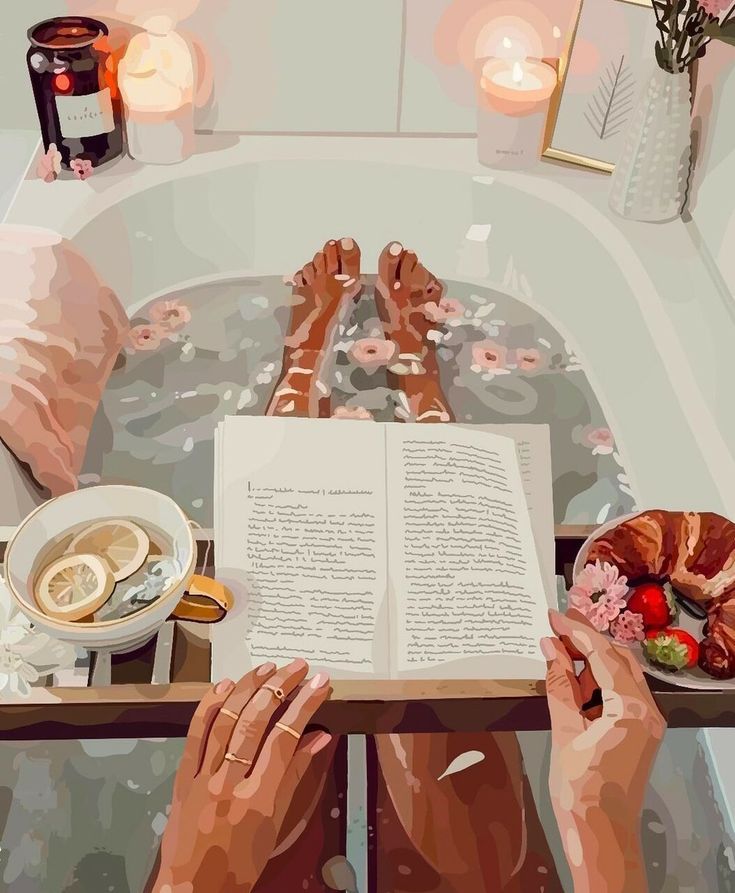 צביעה לפי מספרים - ציור רגע של שלווה באמבטיה מפנקת