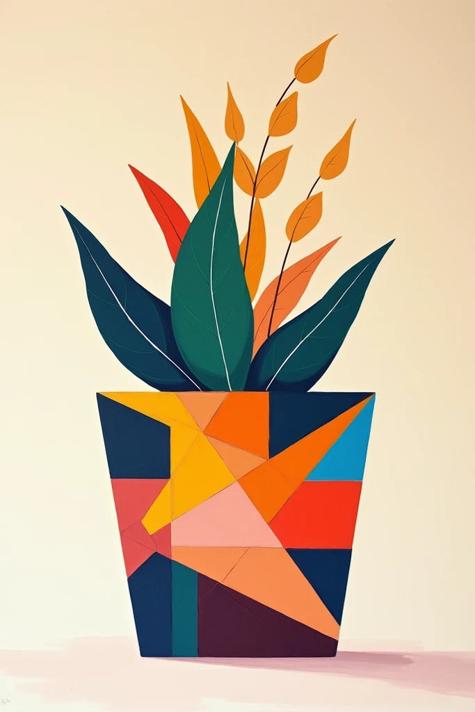 צביעה לפי מספרים - ציור עציץ גיאומטרי צבעוני